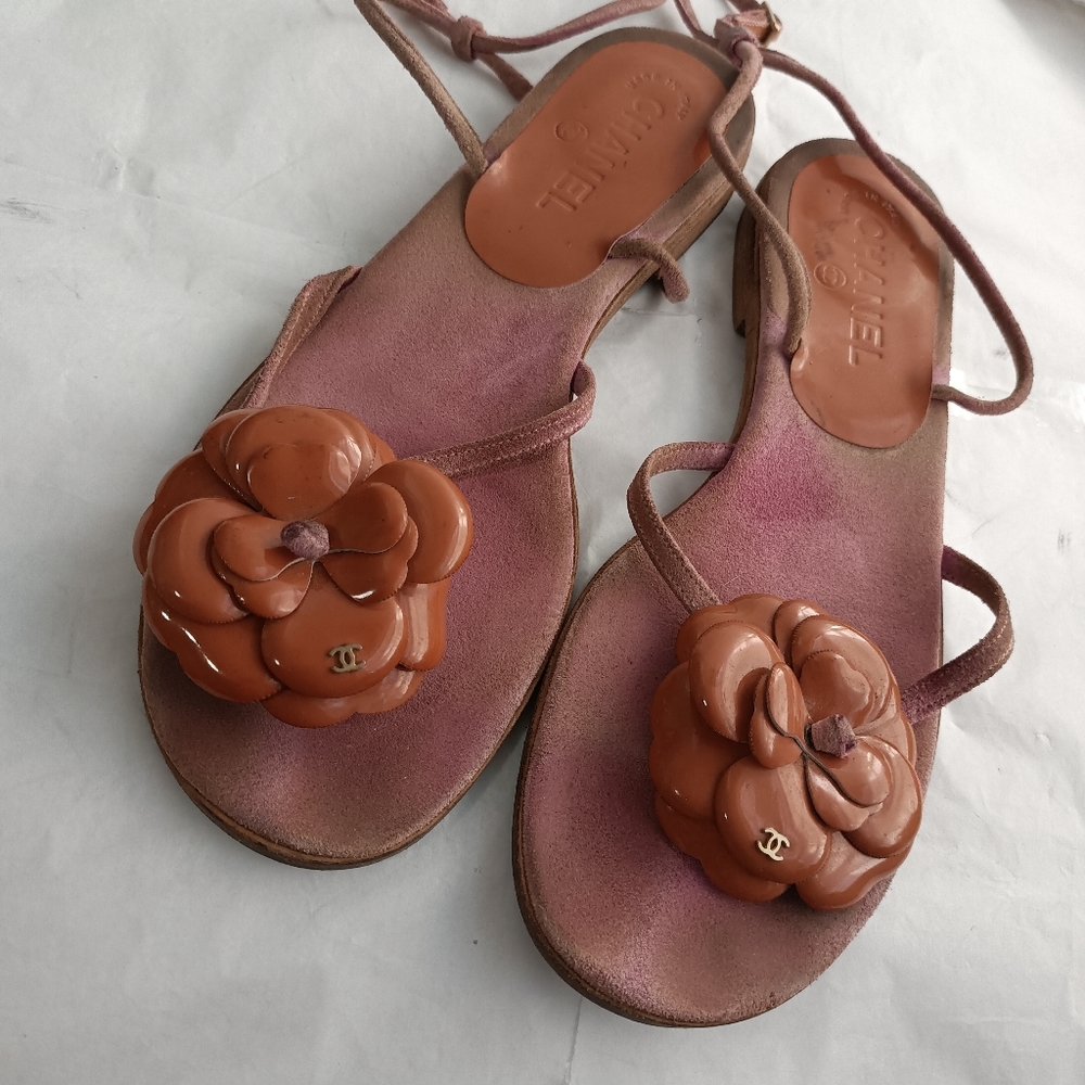 CHANEL Camellia  suede Sandals sz 39.5 - Picture 9 of 14